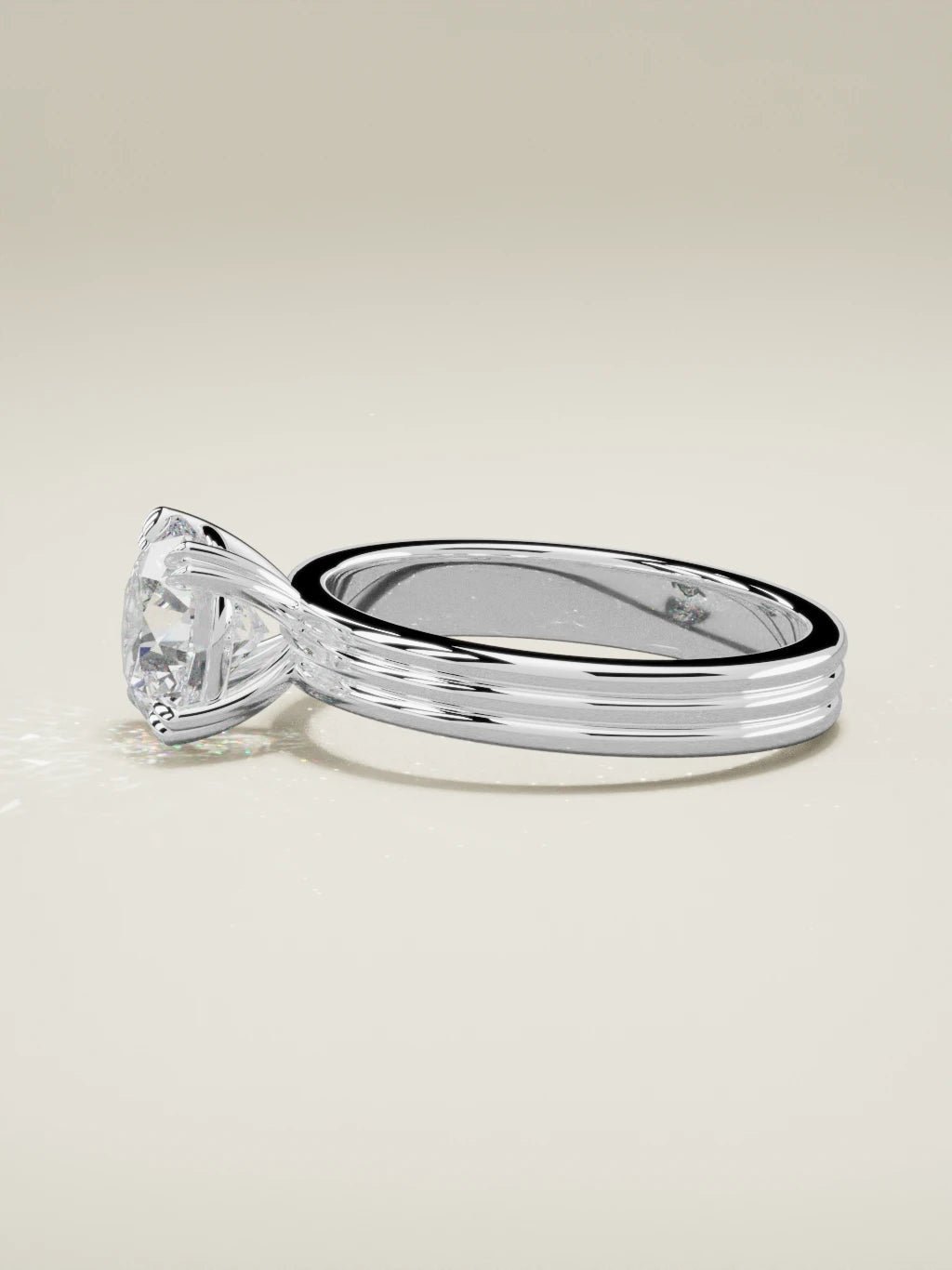 The Lira, solitario con diamante redondo de laboratorio en oro blanco 14K, vista lateral