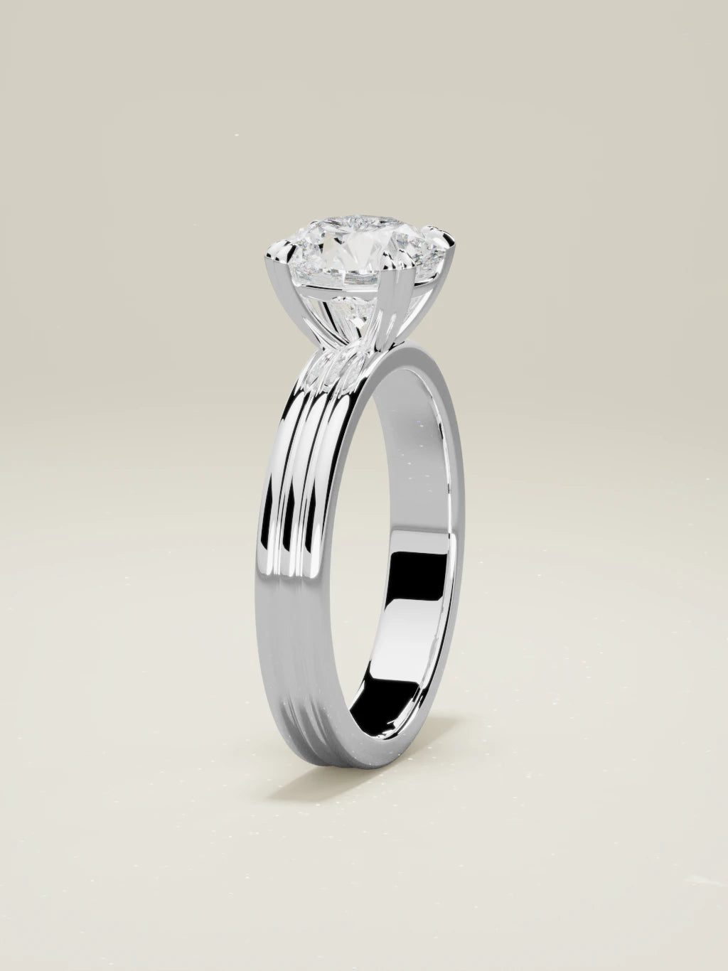 The Lira, solitario con diamante redondo de laboratorio en oro blanco 14K, de pie, vista frontal