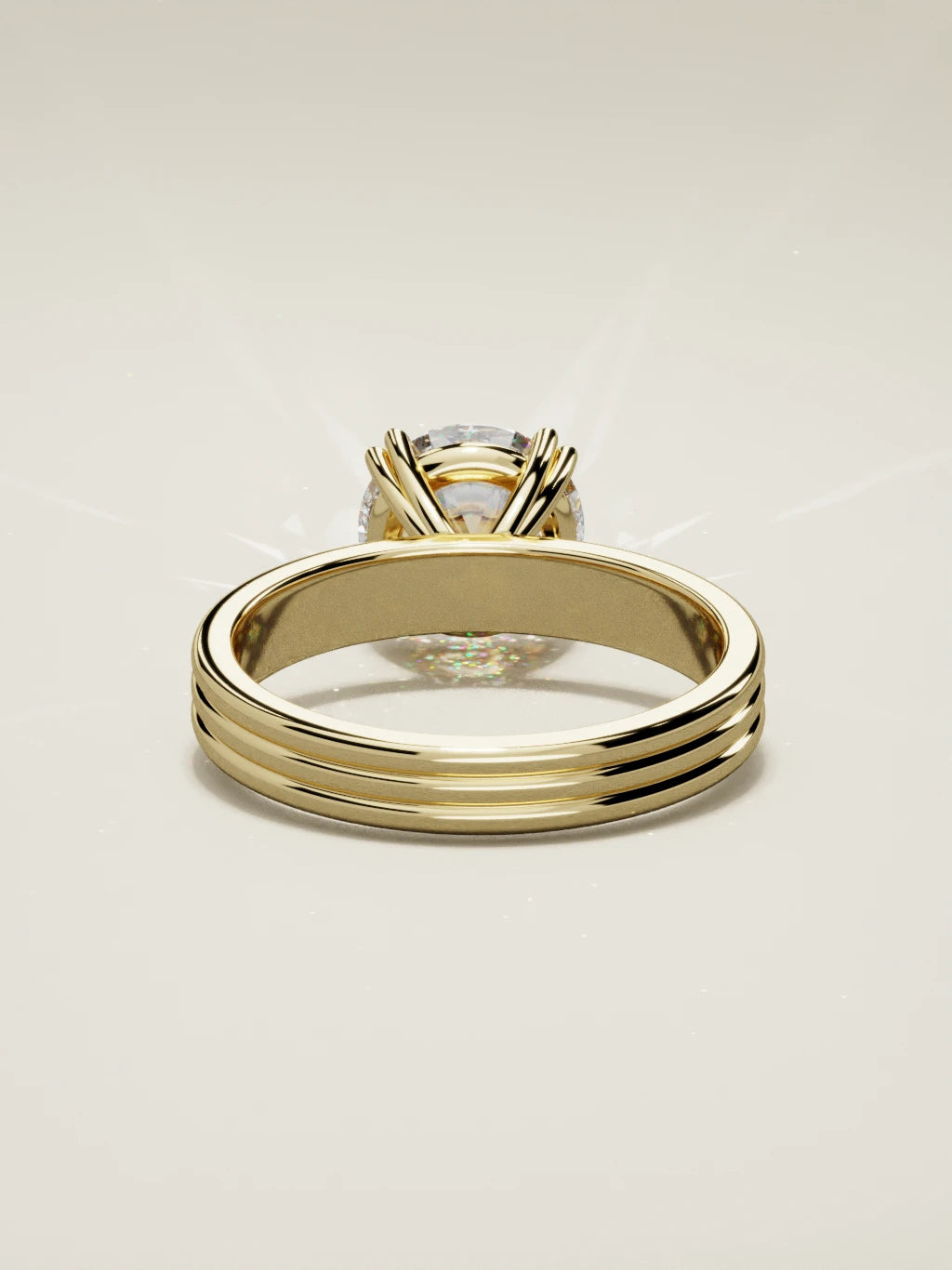The Lira, solitario con diamante redondo de laboratorio en oro amarillo 14K, vista trasera
