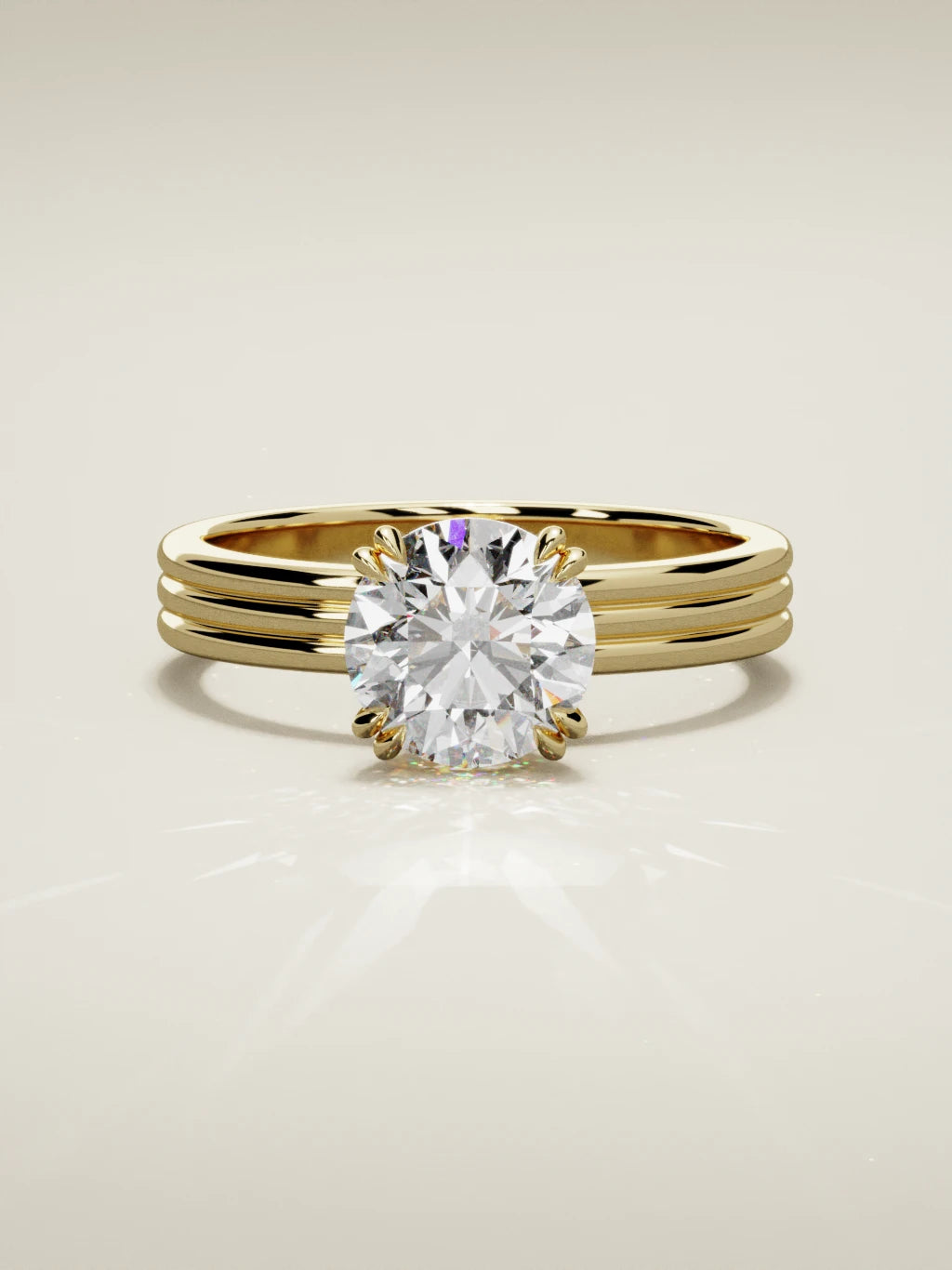 The Lira, solitario con diamante redondo de laboratorio en oro amarillo 14K, vista frontal
