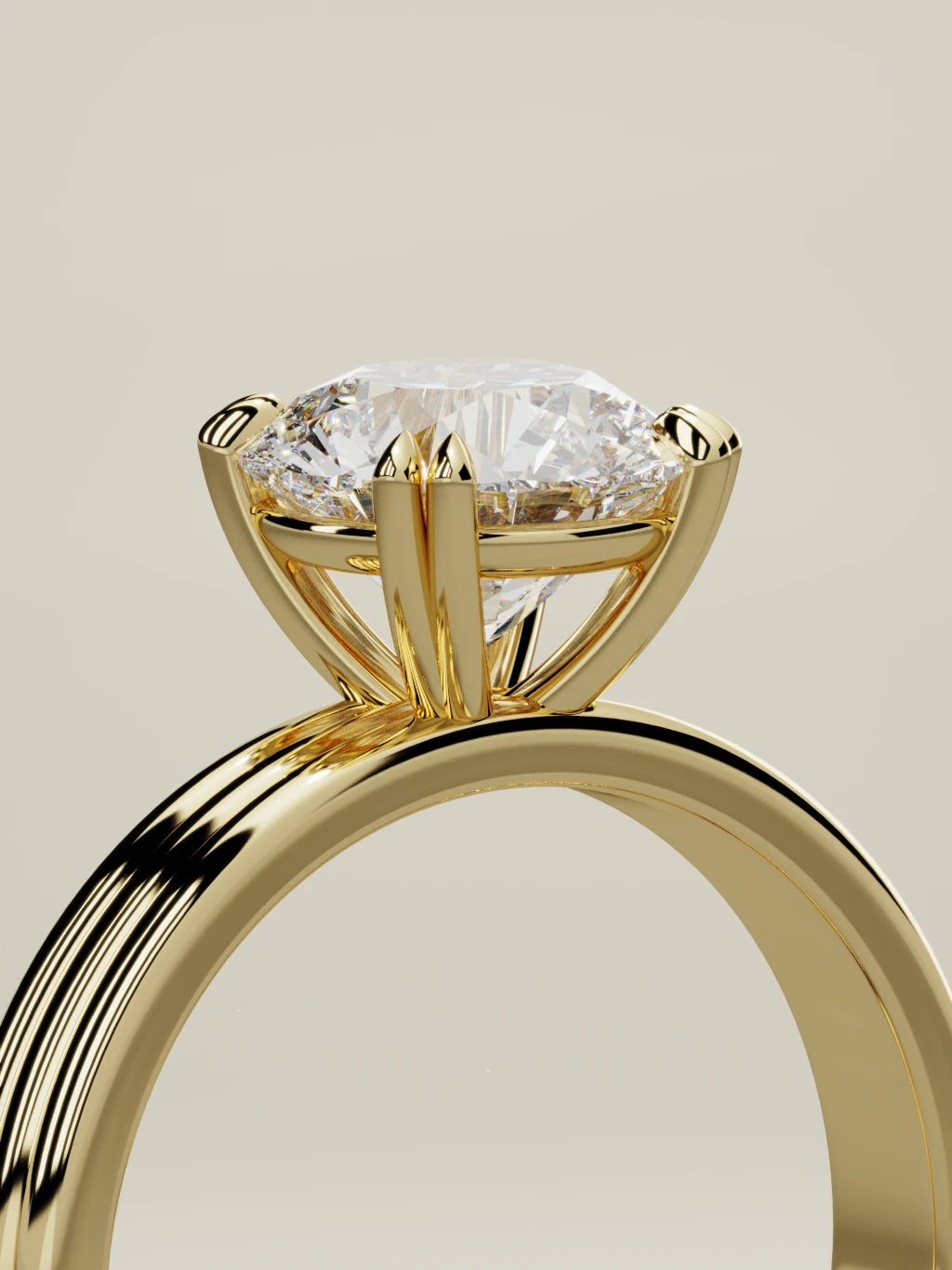 The Lira, solitario con diamante redondo de laboratorio en oro amarillo 14K, de pie, vista de tres cuartos