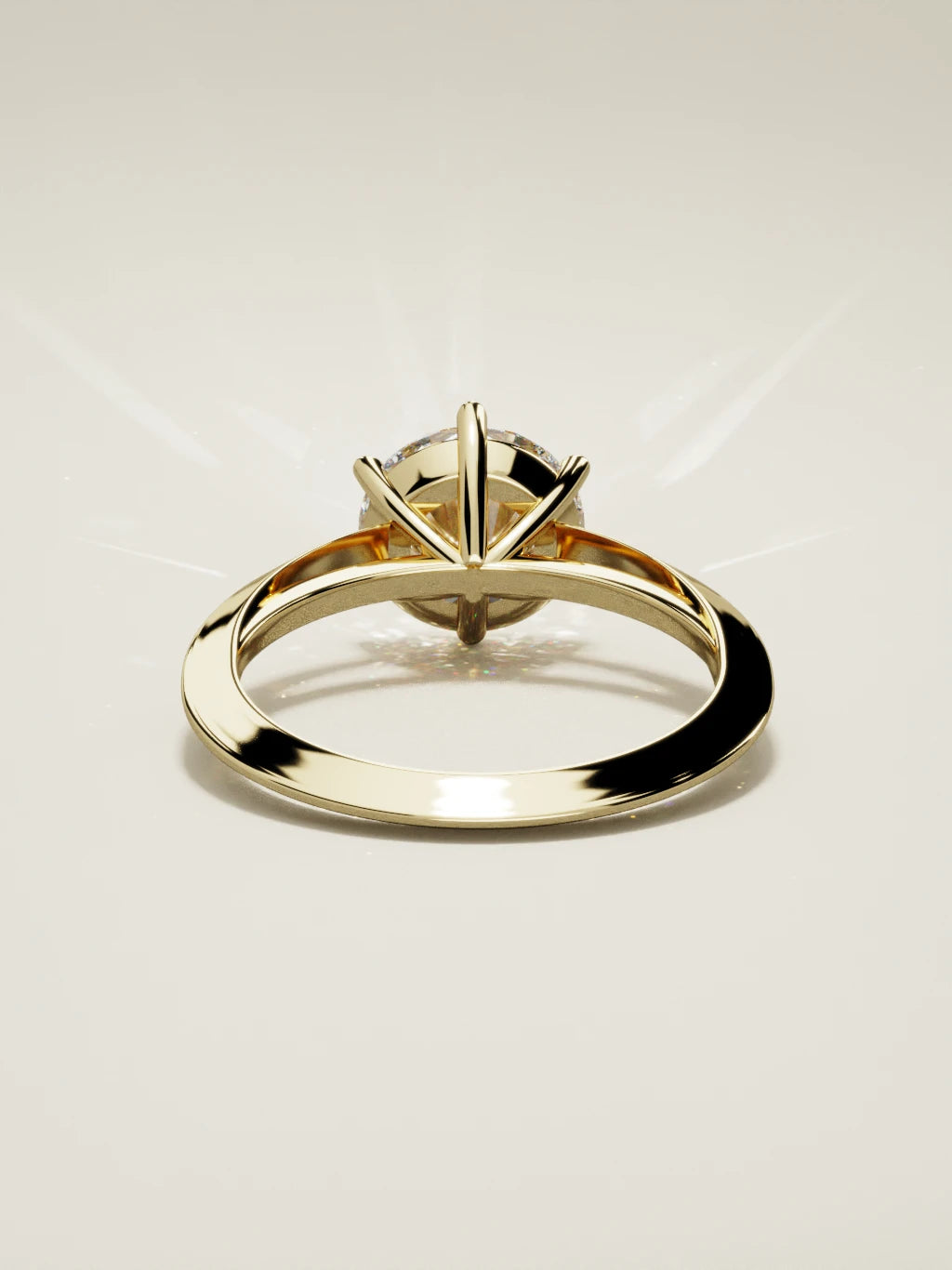 The Nave, solitario con diamante redondo de laboratorio en oro amarillo 14K, vista trasera