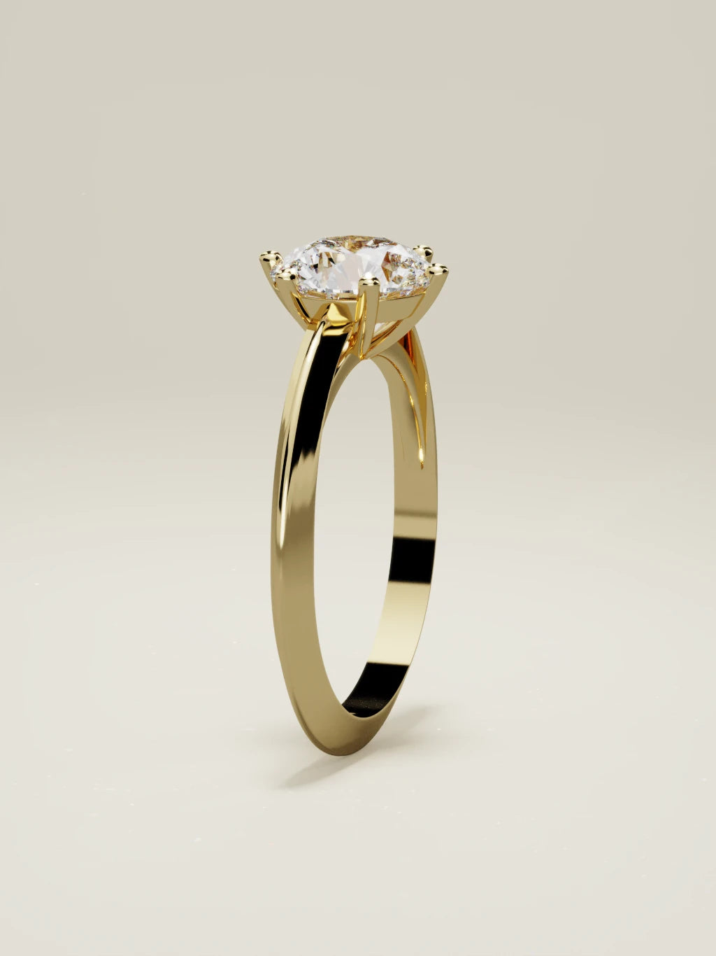The Nave, solitario con diamante redondo de laboratorio en oro amarillo 14K, de pie, vista frontal