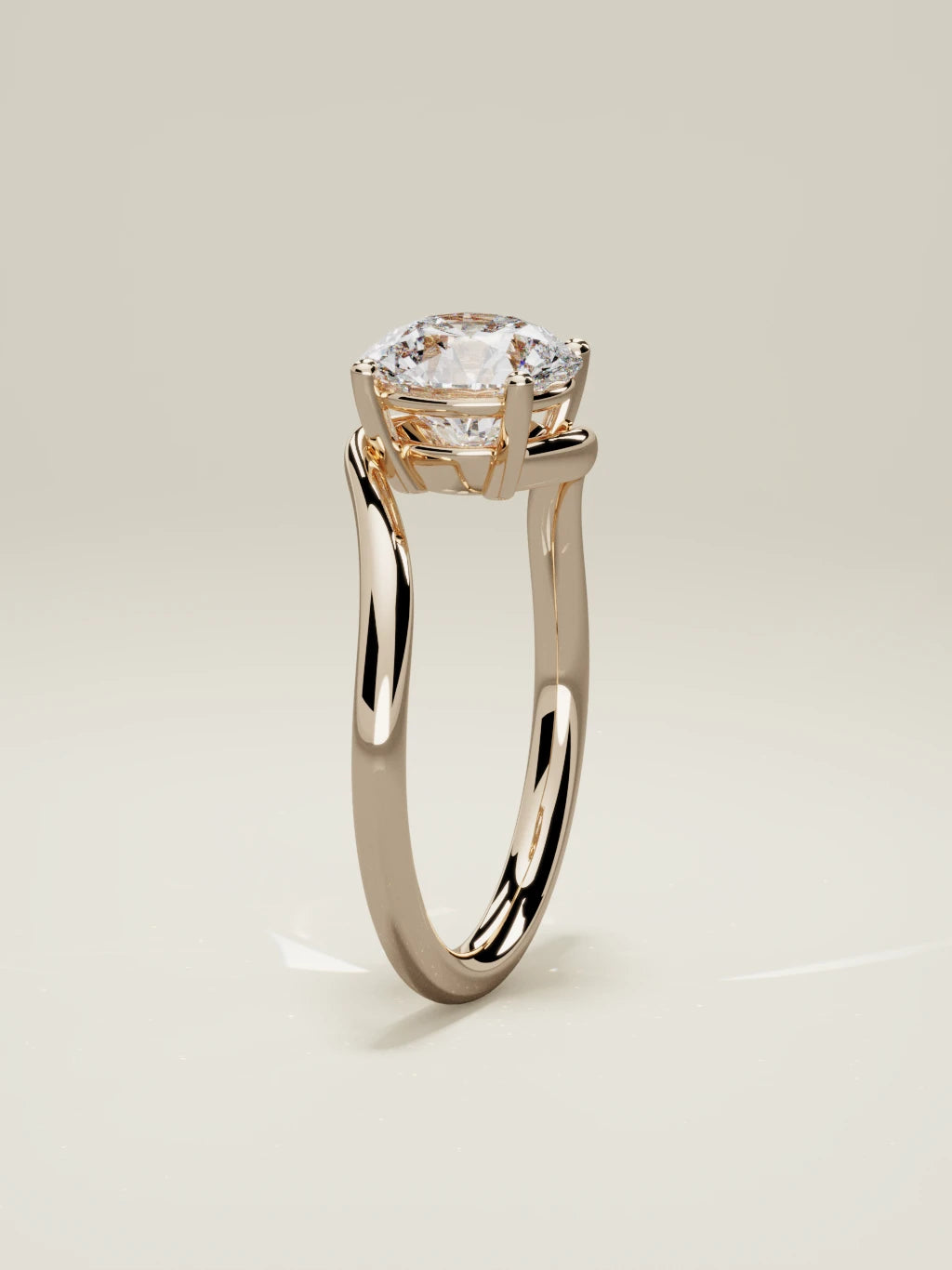 The Ola, solitario con diamante redondo de laboratorio en oro rosa 14K, de pie, vista frontal