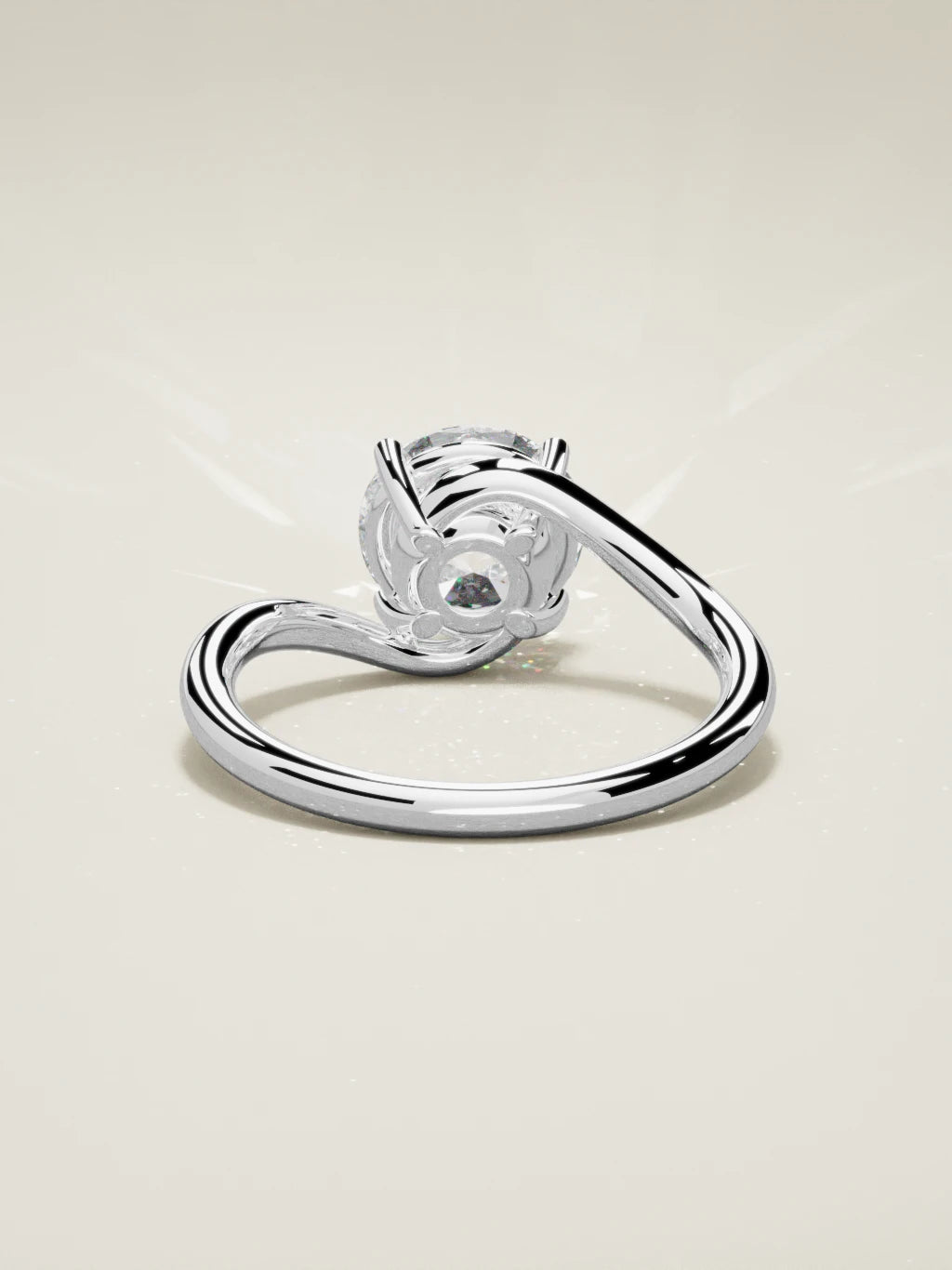 The Ola, solitario con diamante redondo de laboratorio en oro blanco 14K, vista trasera