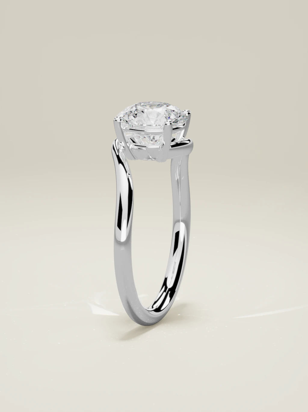 The Ola, solitario con diamante redondo de laboratorio en oro blanco 14K, de pie, vista frontal
