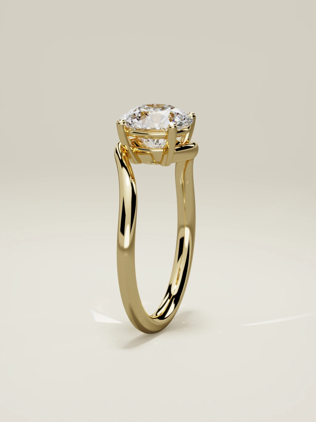 The Ola, solitario con diamante redondo de laboratorio en oro amarillo 14K, de pie, vista frontal