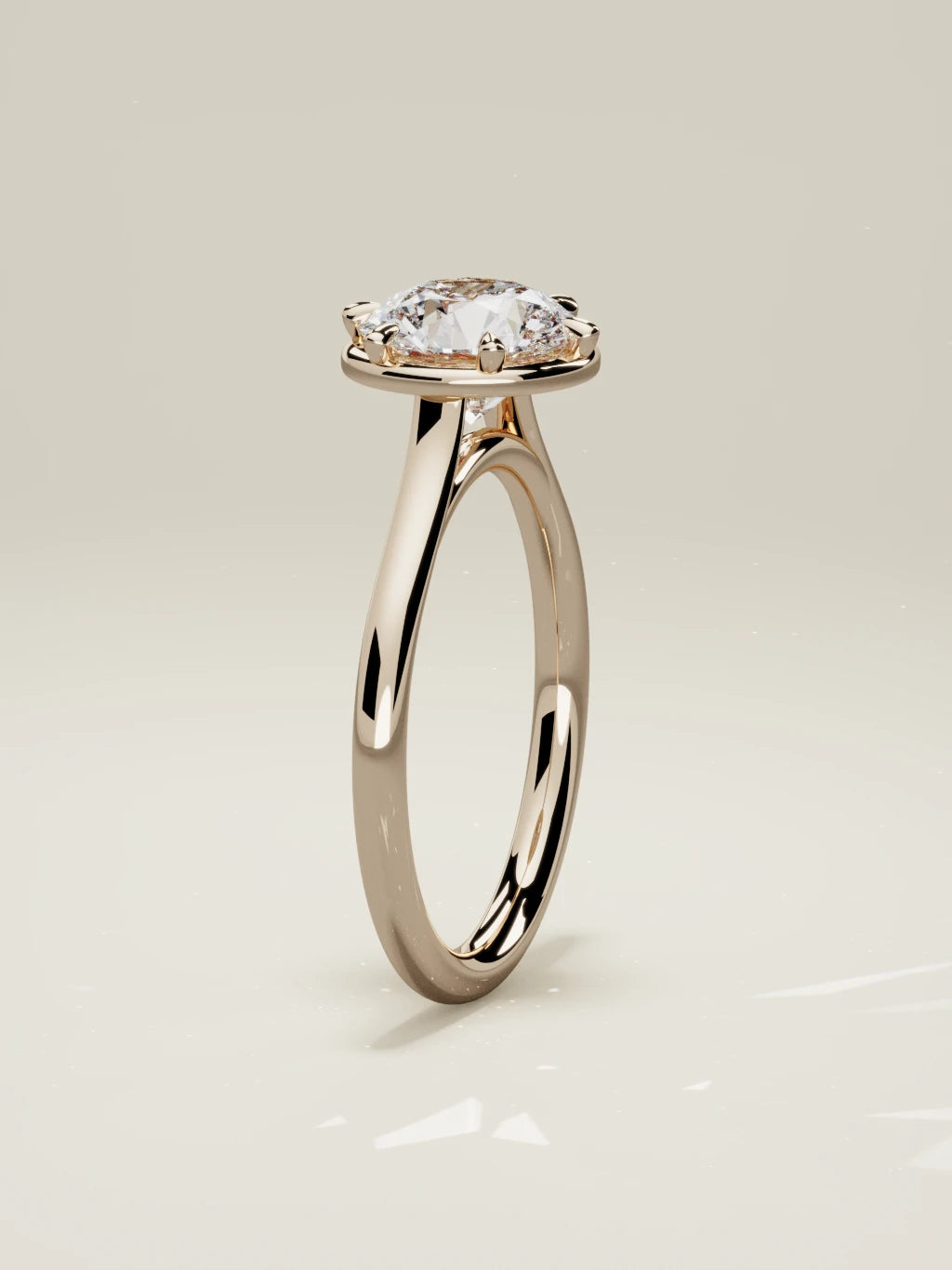 The Orbe, solitario con diamante redondo de laboratorio en oro rosa 14K, de pie, vista frontal
