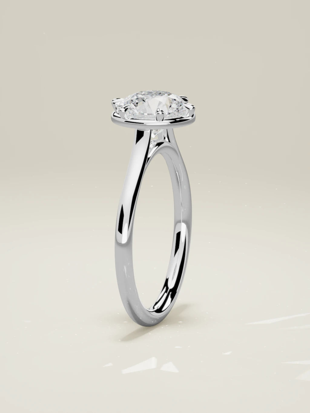 The Orbe, solitario con diamante redondo de laboratorio en oro blanco 14K, de pie, vista frontal