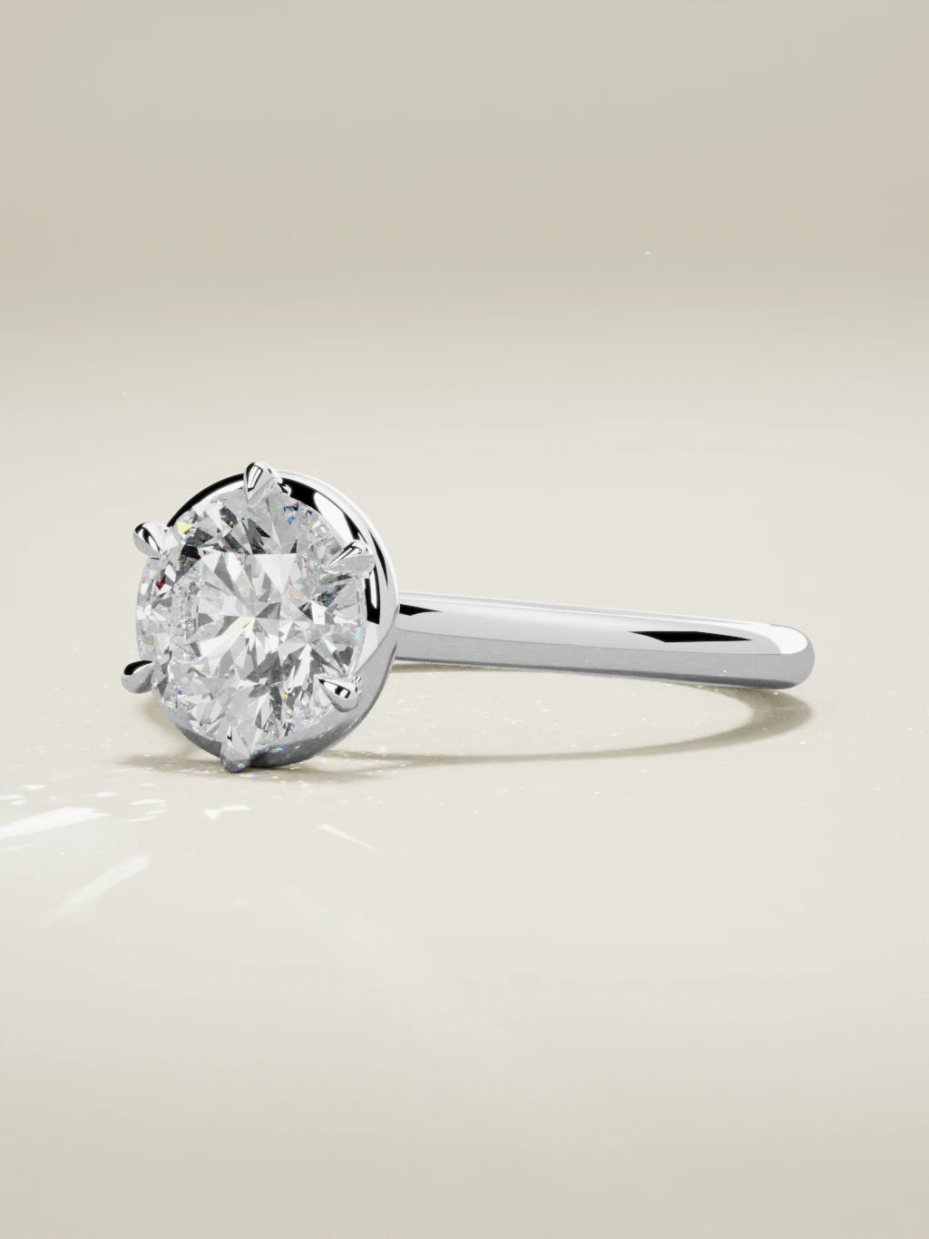 The Orbe, solitario con diamante redondo de laboratorio en oro blanco 14K, vista de tres cuartos
