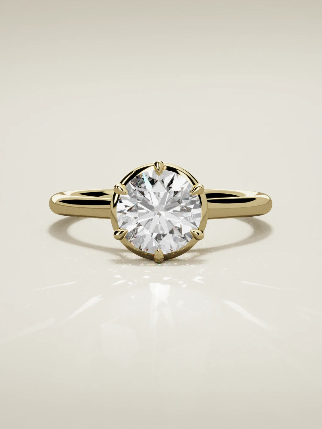 The Orbe, solitario con diamante redondo de laboratorio en oro amarillo 14K, vista frontal