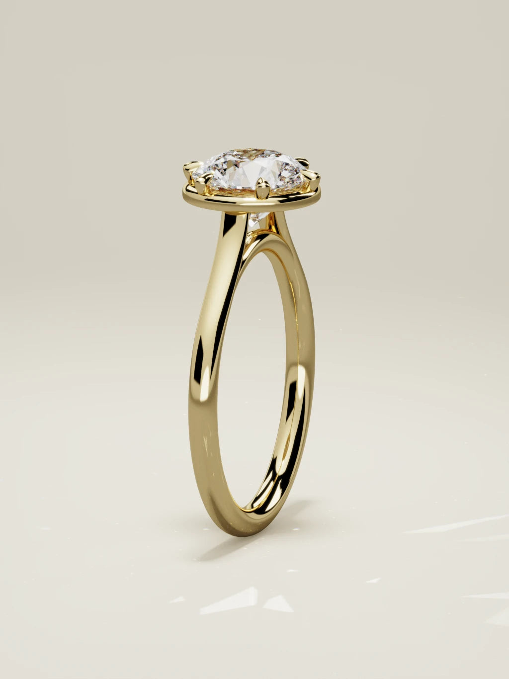 The Orbe, solitario con diamante redondo de laboratorio en oro amarillo 14K, de pie, vista frontal