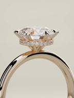 The Velo round lab-grown diamond solitaire in 14K rose gold, standing three-quarter view