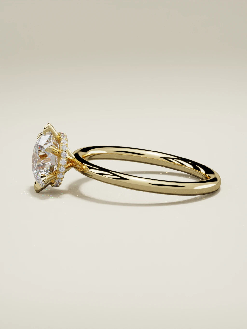 The Velo round lab-grown diamond solitaire in 14K yellow gold, side view