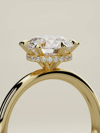The Velo round lab-grown diamond solitaire in 14K yellow gold, standing three-quarter view