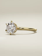 The Velo round lab-grown diamond solitaire in 14K yellow gold, three-quarter view
