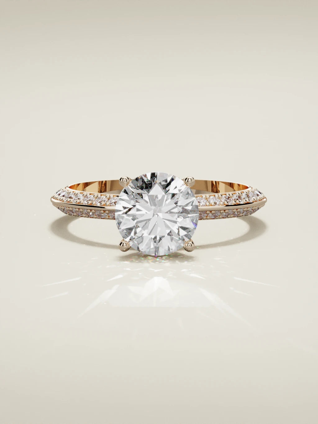 The Vera, solitario con diamante redondo de laboratorio en oro rosa 14K, vista frontal