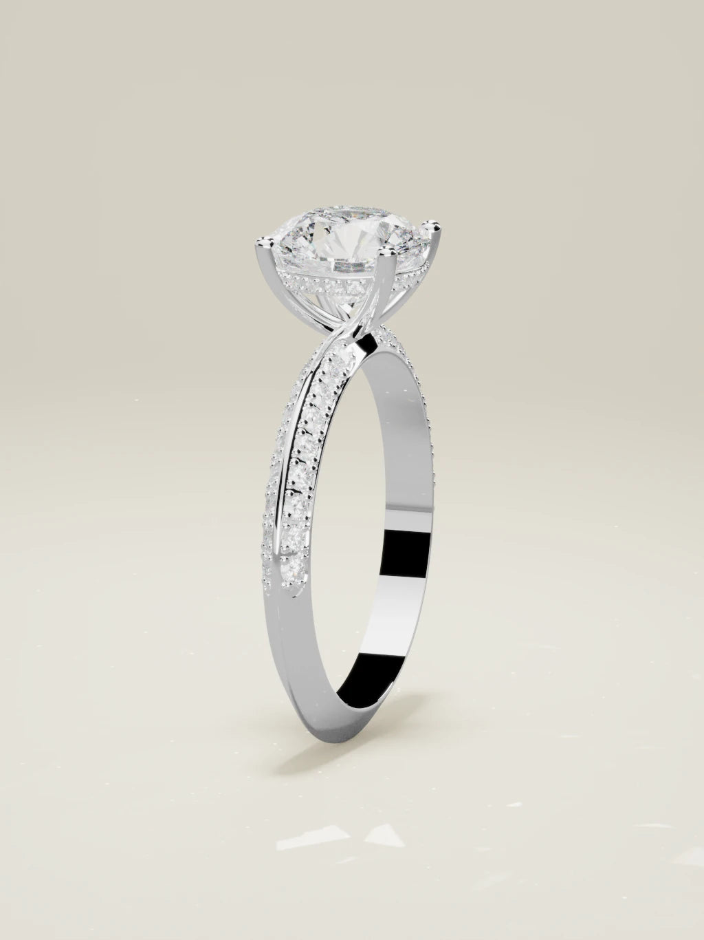 The Vera, solitario con diamante redondo de laboratorio en oro blanco 14K, de pie, vista frontal