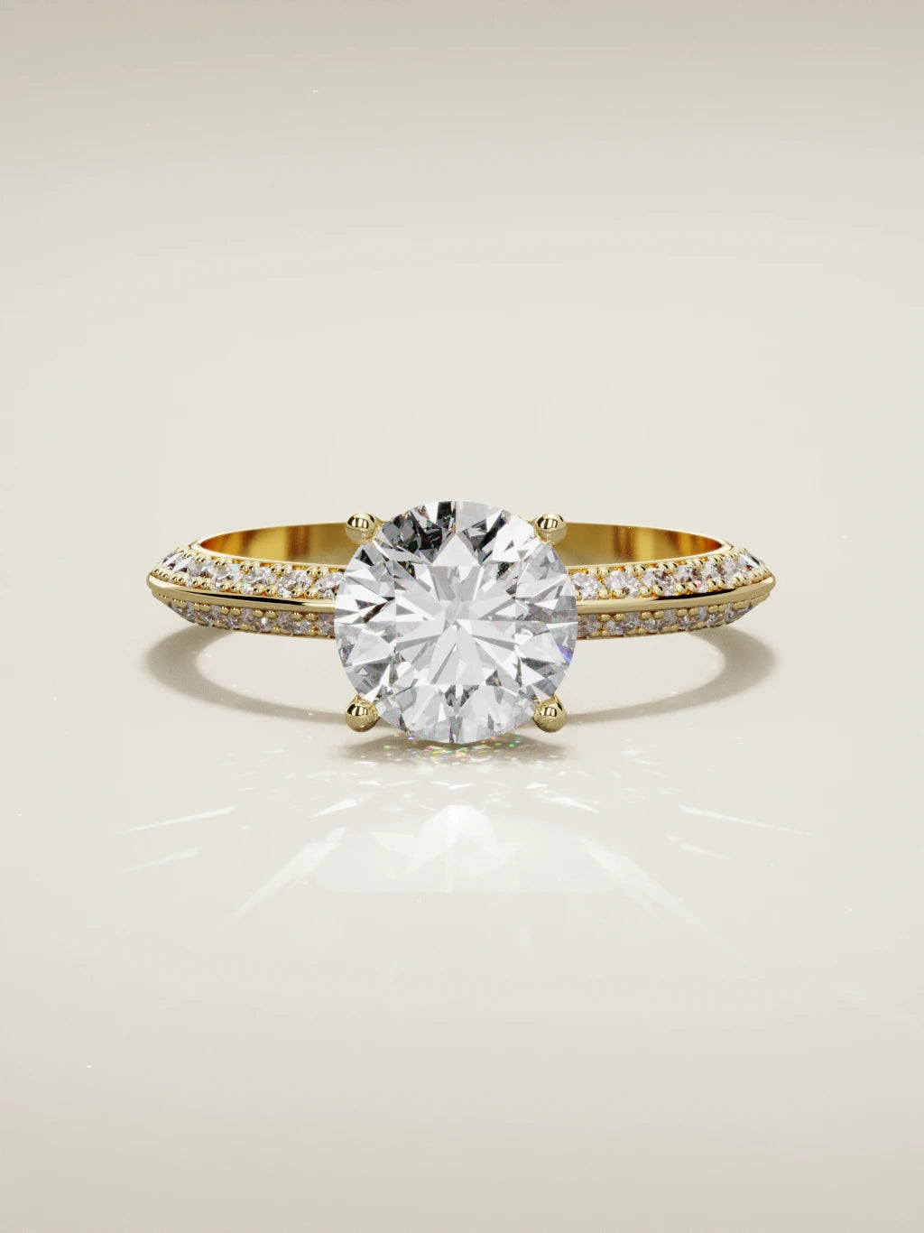 The Vera, solitario con diamante redondo de laboratorio en oro amarillo 14K, vista frontal