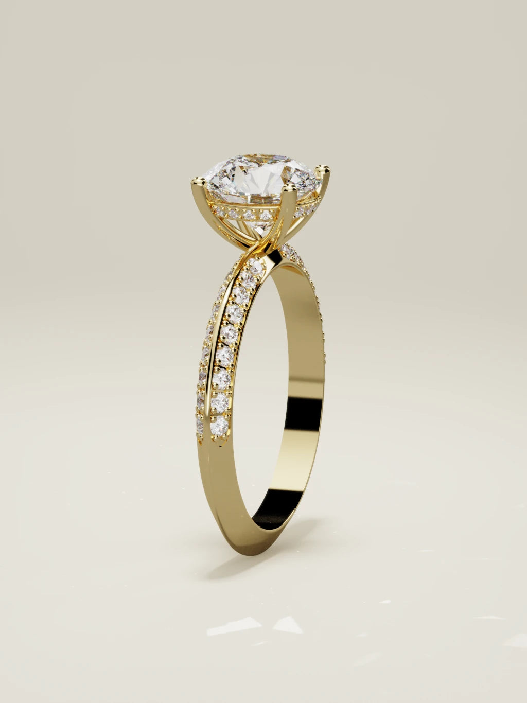 The Vera, solitario con diamante redondo de laboratorio en oro amarillo 14K, de pie, vista frontal