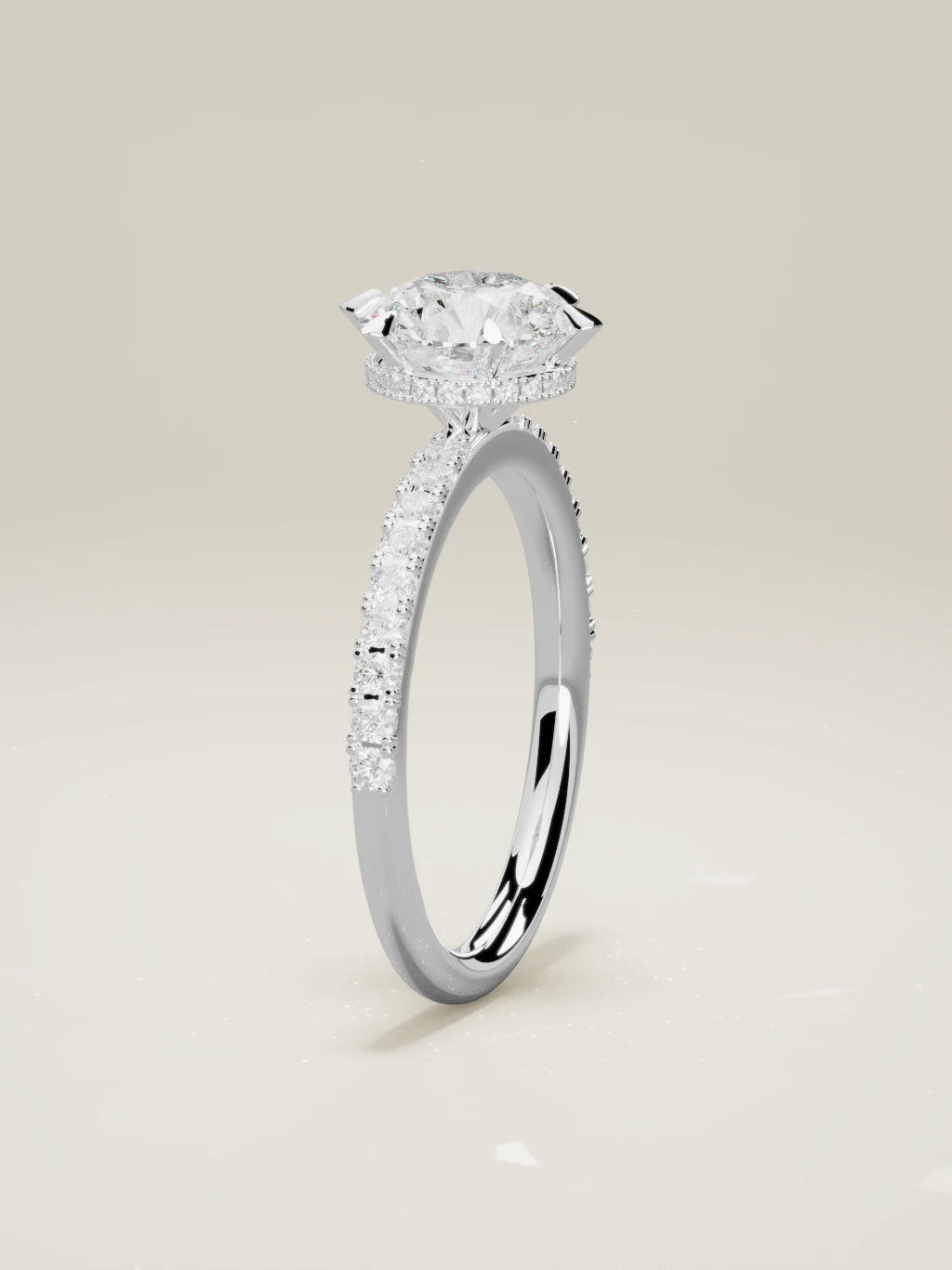 The Vitral, solitario con diamante redondo de laboratorio en oro blanco 14K, de pie, vista frontal