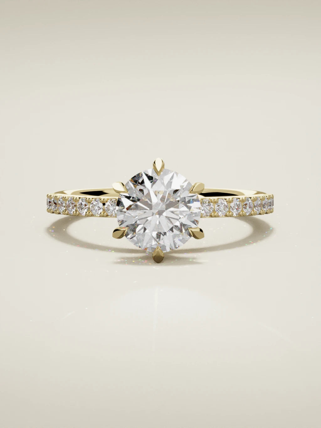 The Vitral, solitario con diamante redondo de laboratorio en oro amarillo 14K, vista frontal