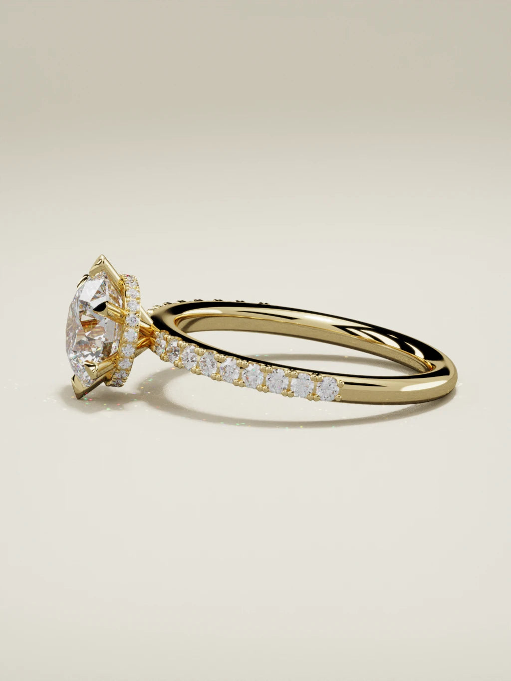 The Vitral, solitario con diamante redondo de laboratorio en oro amarillo 14K, vista lateral