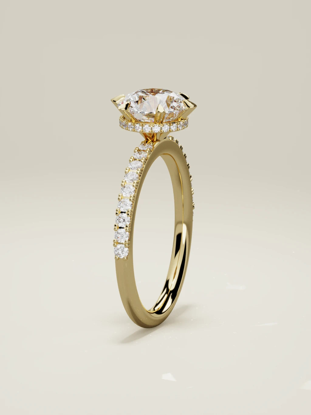 The Vitral, solitario con diamante redondo de laboratorio en oro amarillo 14K, de pie, vista frontal