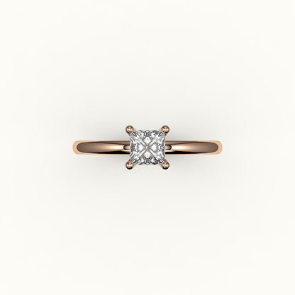 Princess Cut Solitaire Ring Setting with Support Rail