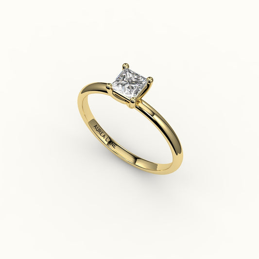 Princess Cut Solitaire Ring Setting with Support Rail