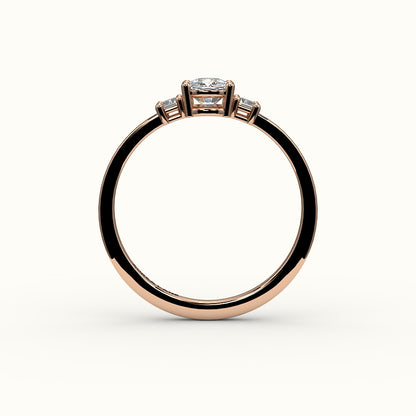 Elongated Cushion Cut Three-Stone Setting with Vertical Baguettes