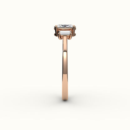Elongated Cushion Cut Three-Stone Setting with Vertical Baguettes