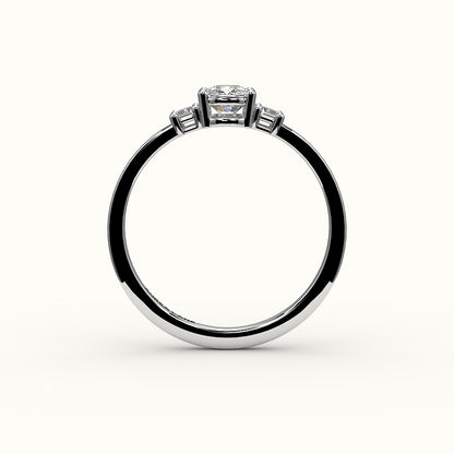 Elongated Cushion Cut Three-Stone Setting with Vertical Baguettes