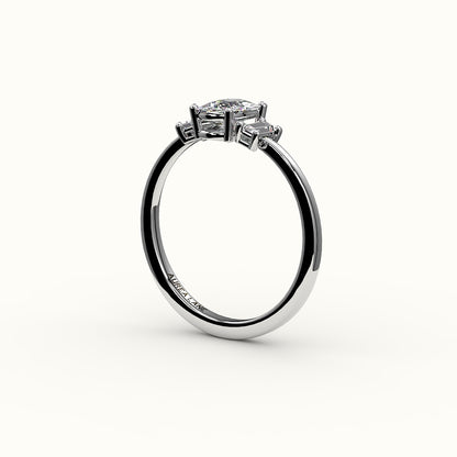 Elongated Cushion Cut Three-Stone Setting with Vertical Baguettes