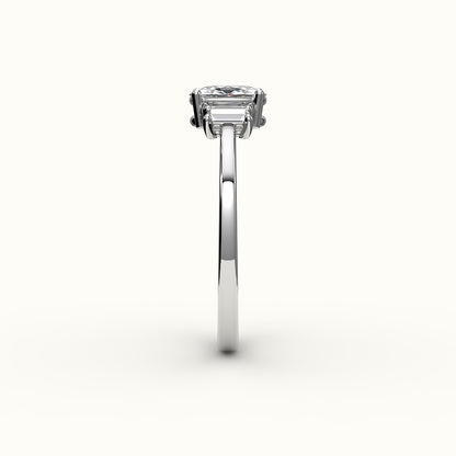 Elongated Cushion Cut Three-Stone Setting with Vertical Baguettes