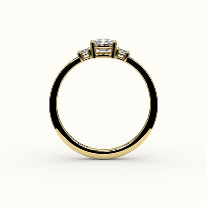 Elongated Cushion Cut Three-Stone Setting with Vertical Baguettes