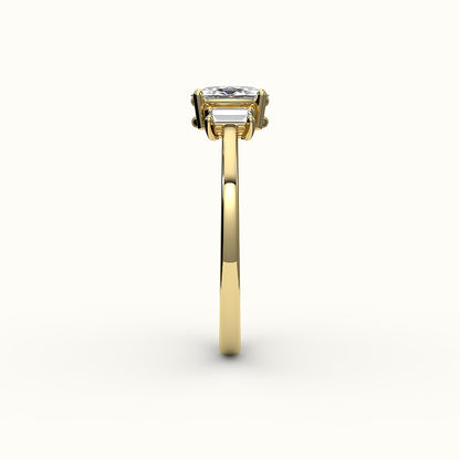 Elongated Cushion Cut Three-Stone Setting with Vertical Baguettes