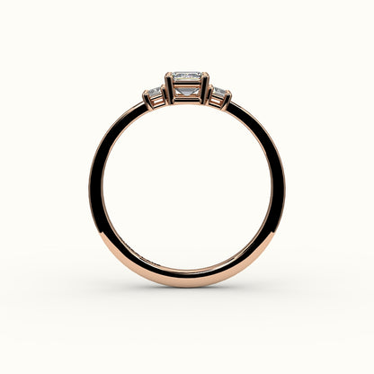 Emerald Cut Three-Stone Setting with Vertical Baguettes