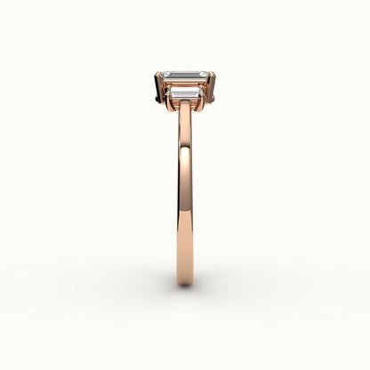 Emerald Cut Three-Stone Setting with Vertical Baguettes