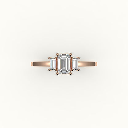Emerald Cut Three-Stone Setting with Vertical Baguettes