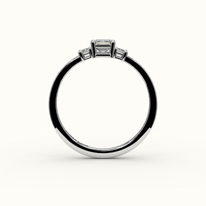 Emerald Cut Three-Stone Setting with Vertical Baguettes