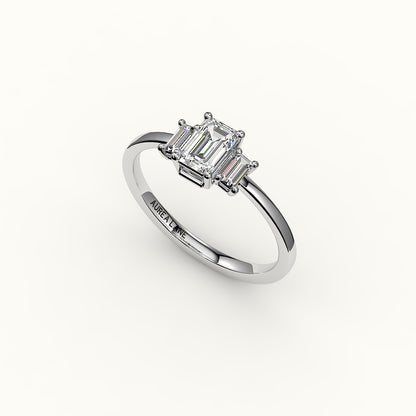 Emerald Cut Three-Stone Setting with Vertical Baguettes