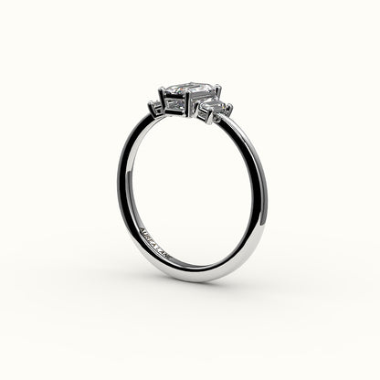 Emerald Cut Three-Stone Setting with Vertical Baguettes