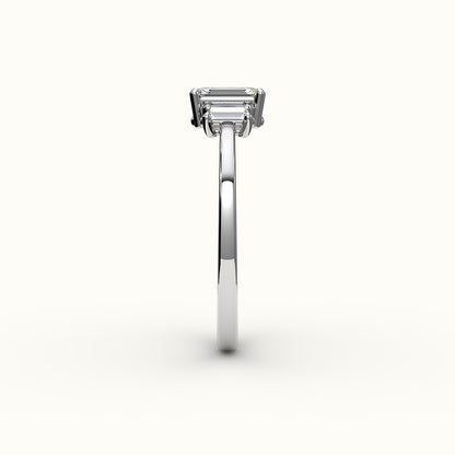 Emerald Cut Three-Stone Setting with Vertical Baguettes