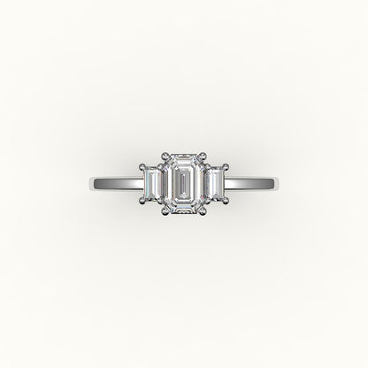 Emerald Cut Three-Stone Setting with Vertical Baguettes