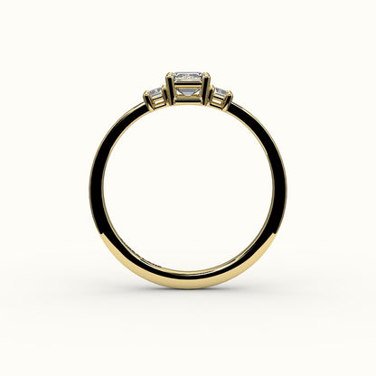 Emerald Cut Three-Stone Setting with Vertical Baguettes
