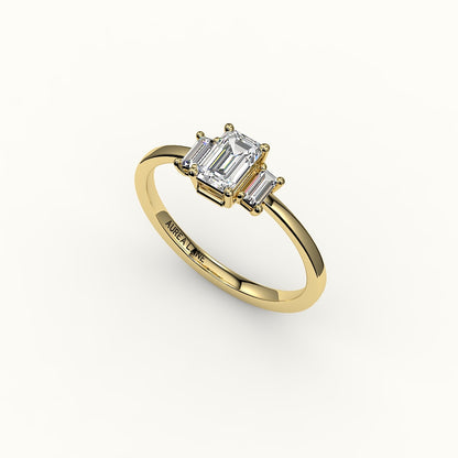Emerald Cut Three-Stone Setting with Vertical Baguettes