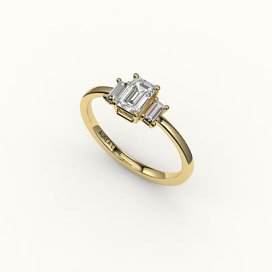 Emerald Cut Three-Stone Setting with Vertical Baguettes