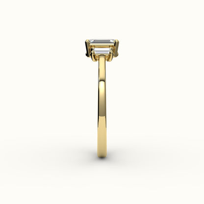Emerald Cut Three-Stone Setting with Vertical Baguettes