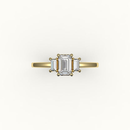 Emerald Cut Three-Stone Setting with Vertical Baguettes